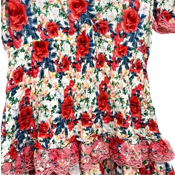 LoveShackFancy Rena Rose Floral Ruffle Mini Dress in Rush of Red Women’s Medium - Picture 10 of 16
